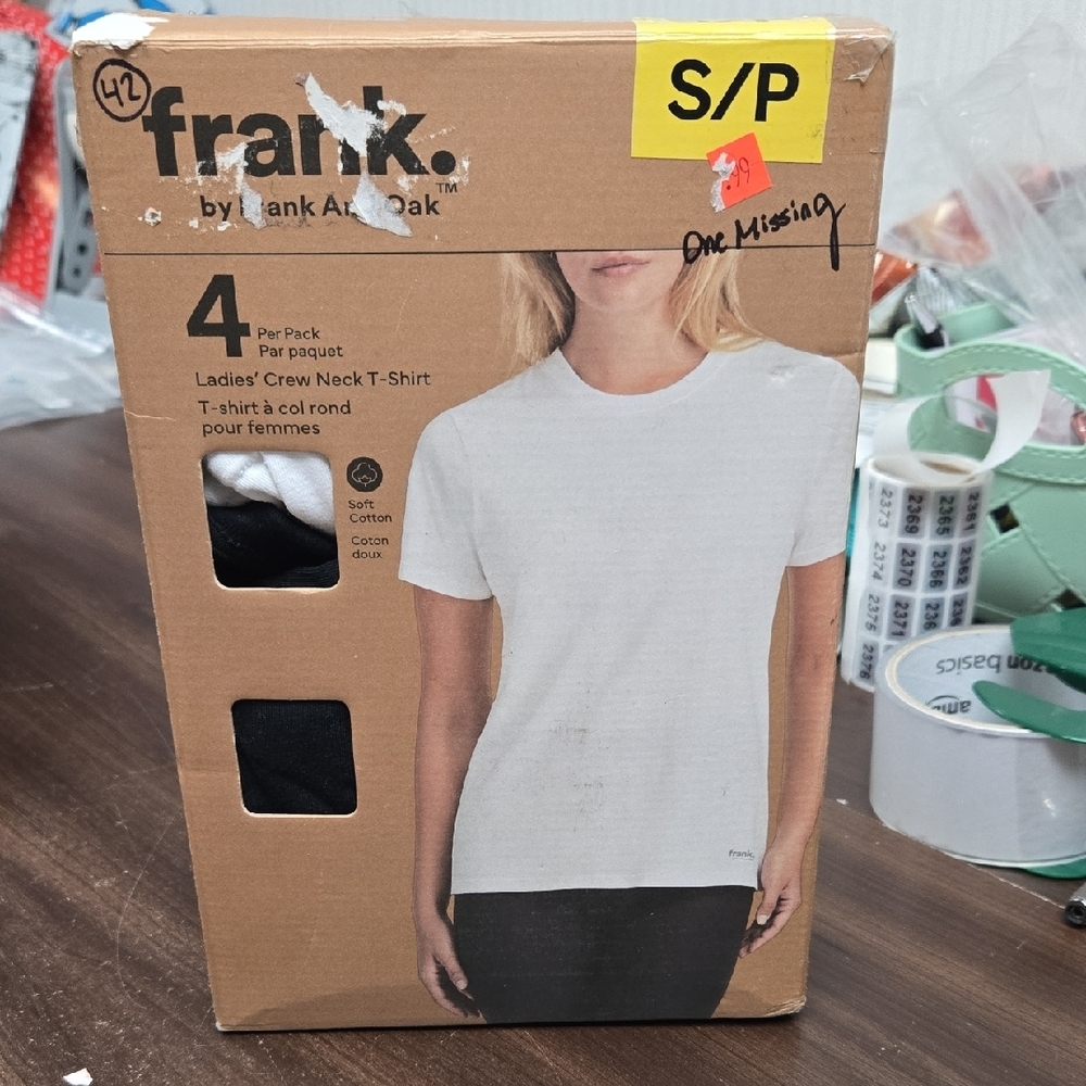 Frank & Oak Size S 3 Pack of Black and White Crew Neck T-Shirts